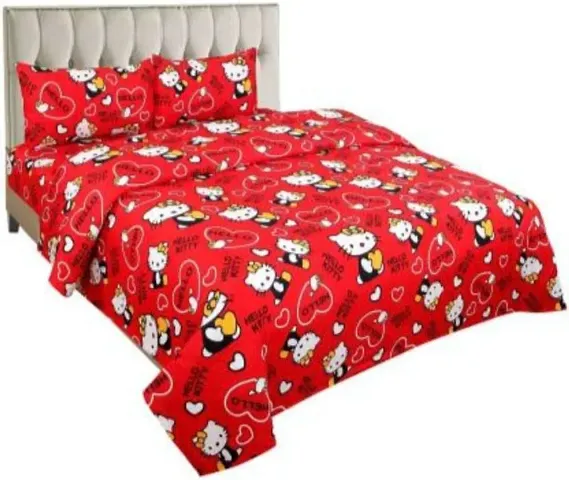 Varenya India Home Furnishing 144 TC Microfiber Box Printed Double Bedsheet with 2 Pillow Covers 228 cm X 226 cm, |bedsheet for Double Bed|. (Red)