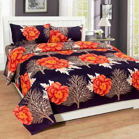 Panipat Textile Hub 100% Cotton Double BedSheet for Double Bed with 2 Pillow Covers Set, Queen Size Bedsheet Series, 144 TC, 3D Printed Pattern