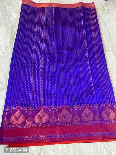 Stylish Silk Cotton Blue  Saree with Blouse piece For Women