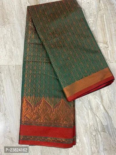 Stylish Silk Cotton Green  Saree with Blouse piece For Women-thumb0
