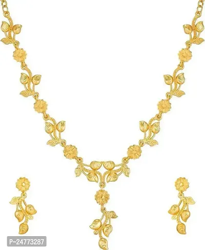 JBD Extravagance Women's Brass Gold Planted Ethenic Wear Latest Nacklace With Earring Set-Pack of 1 (J_B_D_5486987-Golden)-thumb0