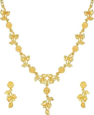 JBD Extravagance Women's Brass Planted Ethenic Wear Latest Nacklace With Earring Set-Pack of 1 (J_B_D_5486987-Golden)