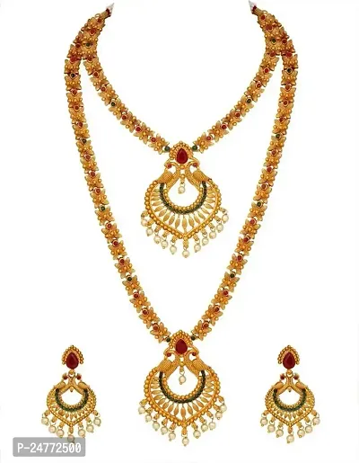 JBD Extravagance Women's Brass Gold Planted Ethenic Wear Latest Nacklace With Earring Set-Pack of 2 (J_B_D_5487000-Golden)