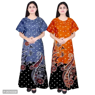 Elegant Cotton Printed Nighty For Women- Pack Of 2-thumb0