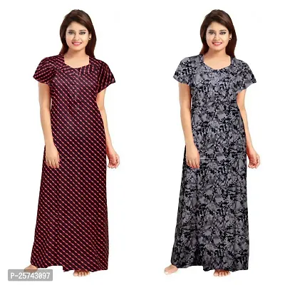 Elegant Cotton Printed Nighty For Women- Pack Of 2-thumb0