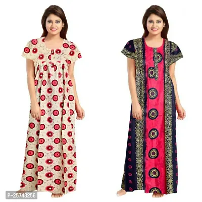 Elegant Cotton Printed Nighty For Women- Pack Of 2-thumb0