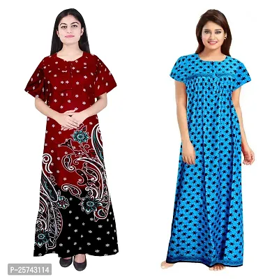 Elegant Cotton Printed Nighty For Women- Pack Of 2-thumb0