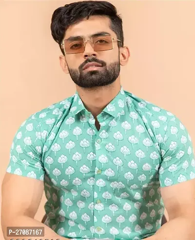 Stylish Green Cotton Unstitched Shirt Fabric For Men