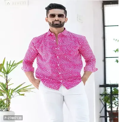 Stylish Pink Cotton Unstitched Shirt Fabric For Men-thumb0