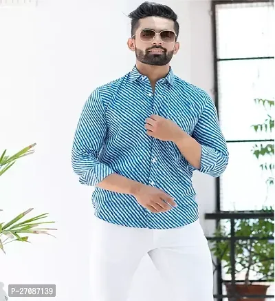 Stylish Blue Cotton Unstitched Shirt Fabric For Men-thumb0