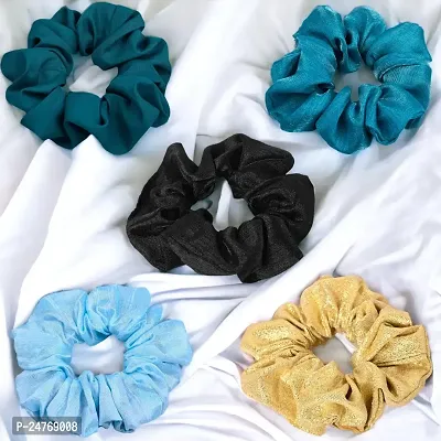 Silky Satin Grepe MultiColor Scrunchies for Girls, Women (Pack of-15) Multicolor (GREPE AEGEAN AND DUPIN CELADON, 15)