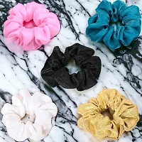 Silky Satin Grepe MultiColor Scrunchies for Girls, Women (Pack of-5) Multicolor (GREPE WHITE AND GOLD, 10)-thumb4