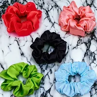 Silky Satin Grepe MultiColor Scrunchies for Girls, Women (Pack of-10) Multicolor (satin green and dupin sky blue, 10)-thumb4