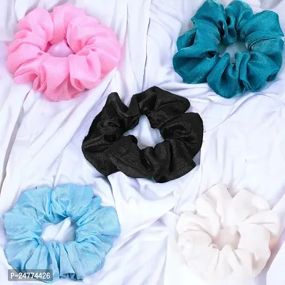 Silky Satin Grepe MultiColor Scrunchies for Girls, Women (Pack of-10) Multicolor (dupin silk blue and grepe white, 10)