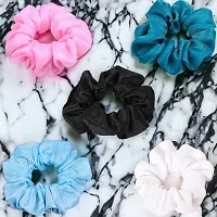 Silky Satin Grepe MultiColor Scrunchies for Girls, Women (Pack of-10) Multicolor (dupin silk blue and grepe white, 10)-thumb4