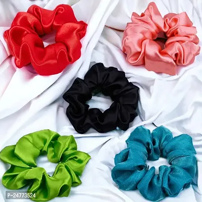 Silky Satin Grepe MultiColor Scrunchies for Girls, Women (Pack of-5) Multicolor (SATIN GREEN AND DUPIN CELADON, 10)-thumb0