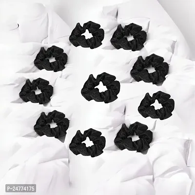 Silky Satin Grepe MultiColor Scrunchies for Girls, Women (Pack of-10) Multicolor (Black, 10)-thumb0