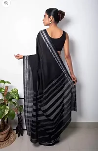 Stylish Black Pure Silk Self Pattern Saree without Blouse piece For Women-thumb1