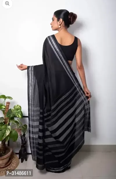 Stylish Black Pure Silk Self Pattern Saree without Blouse piece For Women-thumb2