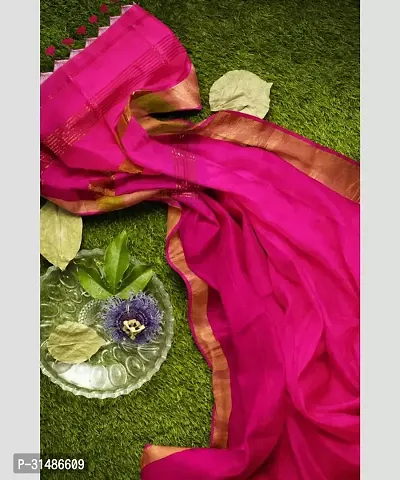 Stylish Pink Pure Silk Self Pattern Saree with Blouse piece For Women-thumb3