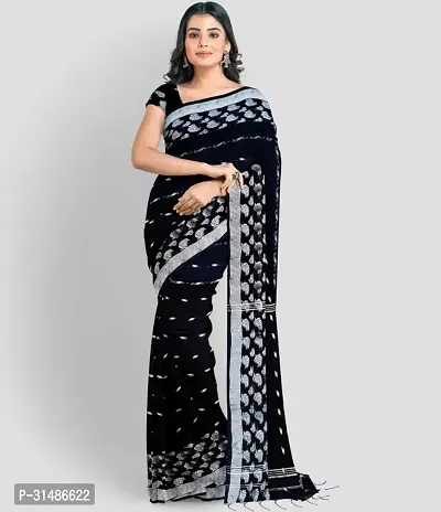 Stylish Black Pure Silk Self Pattern Saree with Blouse piece For Women