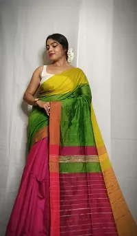 Stylish Multicoloured Cotton Blend Self Pattern Saree without Blouse piece For Women-thumb3