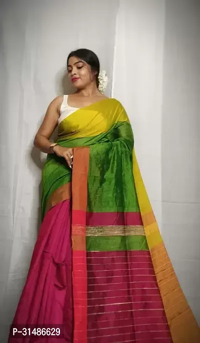 Stylish Multicoloured Cotton Blend Self Pattern Saree without Blouse piece For Women-thumb4