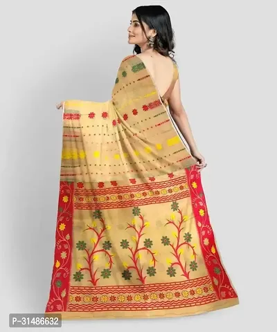 Stylish Yellow Cotton Linen Self Pattern Saree with Blouse piece For Women-thumb2