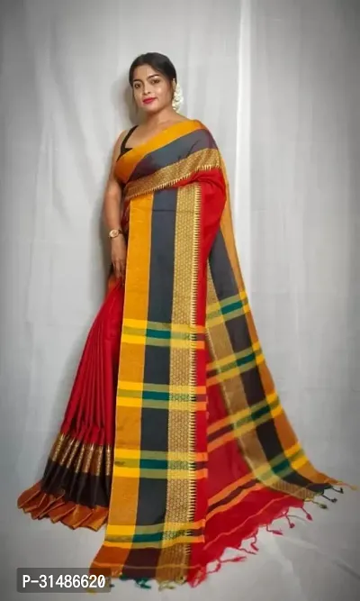 Stylish Multicoloured Cotton Blend Self Pattern Saree without Blouse piece For Women