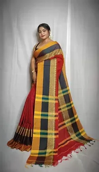 Stylish Multicoloured Cotton Blend Self Pattern Saree without Blouse piece For Women-thumb2