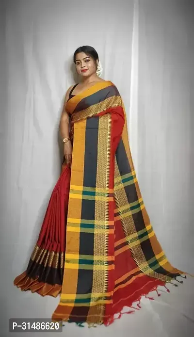 Stylish Multicoloured Cotton Blend Self Pattern Saree without Blouse piece For Women-thumb3