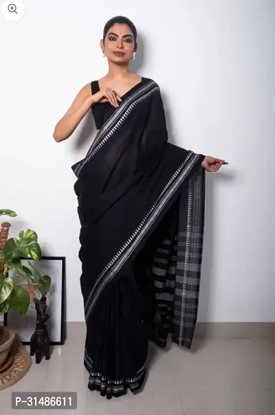 Stylish Black Pure Silk Self Pattern Saree without Blouse piece For Women-thumb3