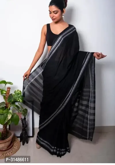 Stylish Black Pure Silk Self Pattern Saree without Blouse piece For Women-thumb0