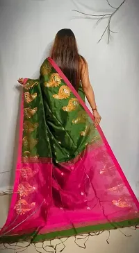 Stylish Green Cotton Blend Self Pattern Saree without Blouse piece For Women-thumb1