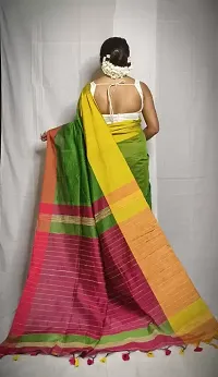 Stylish Multicoloured Cotton Blend Self Pattern Saree without Blouse piece For Women-thumb1