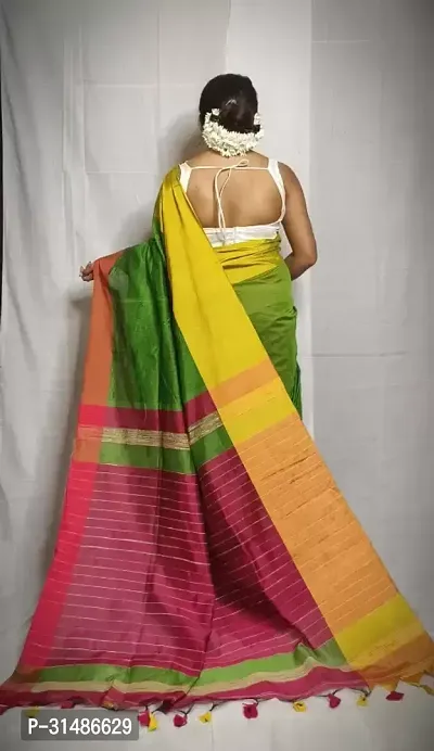 Stylish Multicoloured Cotton Blend Self Pattern Saree without Blouse piece For Women-thumb2