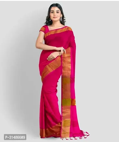 Stylish Pink Pure Silk Self Pattern Saree with Blouse piece For Women