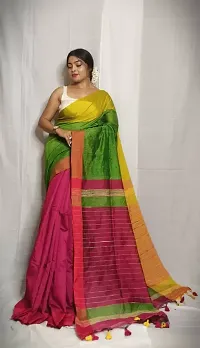 Stylish Multicoloured Cotton Blend Self Pattern Saree without Blouse piece For Women-thumb2