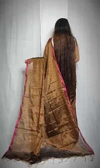 Stylish Brown Cotton Blend Self Pattern Saree without Blouse piece For Women-thumb1