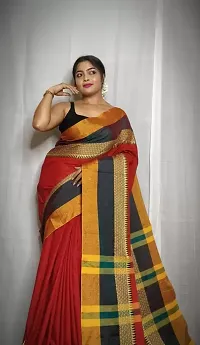 Stylish Multicoloured Cotton Blend Self Pattern Saree without Blouse piece For Women-thumb1