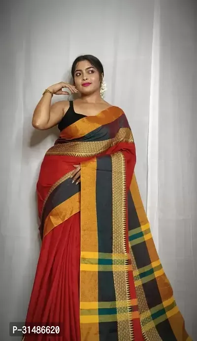 Stylish Multicoloured Cotton Blend Self Pattern Saree without Blouse piece For Women-thumb2