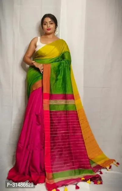 Stylish Multicoloured Cotton Blend Self Pattern Saree without Blouse piece For Women-thumb0