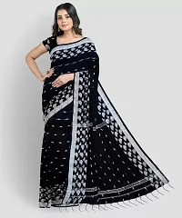 Stylish Black Pure Silk Self Pattern Saree with Blouse piece For Women-thumb1