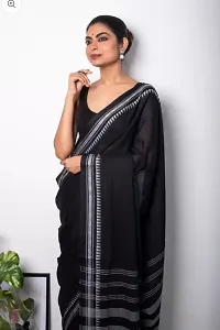 Stylish Black Pure Silk Self Pattern Saree without Blouse piece For Women-thumb3