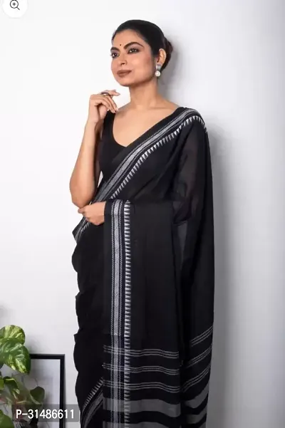 Stylish Black Pure Silk Self Pattern Saree without Blouse piece For Women-thumb4