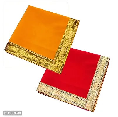 Velvet Cloth Aasan for puja Altar Pooja aasan Cloth red & Yellow Velvet Combo (Pack of 2) (Size 46x46cm)