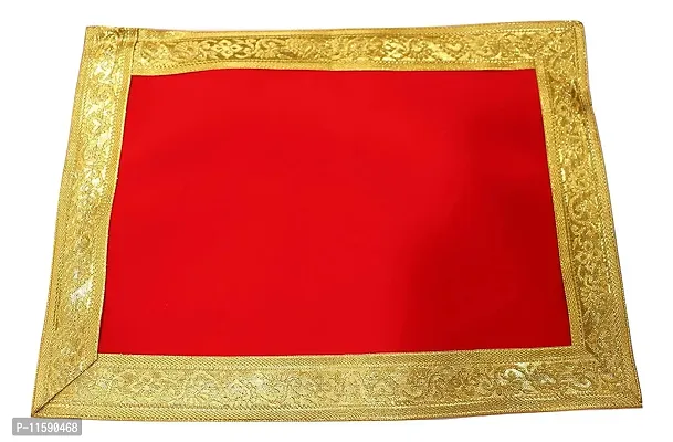 Velvet Cloth, Aasan for Pooja  Mandir,Velvet puja Asan Silk Cloth, Red Colour (8 inch X 10 inch)_Set of 1-thumb0