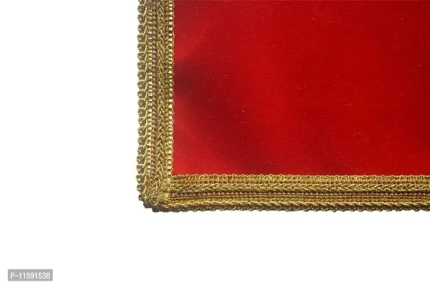 Small (10 x 5 inch) Rectangle Plain Velvet Red Cloth for Puja | Pooja Aasan Kapda | Red Plain puja chowki Cloth for Home Mandir, Temple, God  Goddess Aasan (Pack of 5)-thumb4