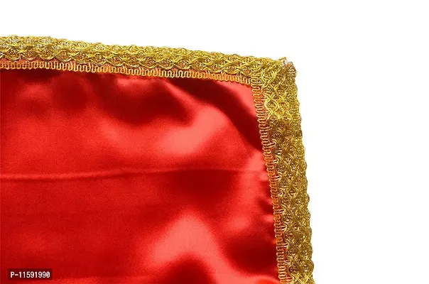 Red Color (Size 24 x 20 inch Puja Aasan Cloth for God Chowki| Puja Asan Kapda | Satin Altar Cloth mat for mandir, Temple and Pooja Decoration (Pack of 1)