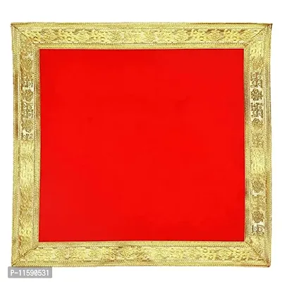 B R Collection Pooja Chowki Aasan/ 18 Inch X18 Inch Chowki Kapda for Pooja Velvet Cloth Altar Cloth (red, 6)-thumb0